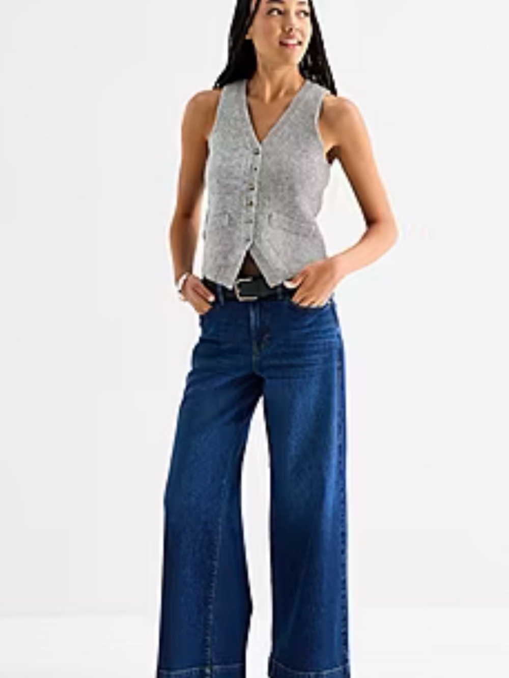 A.n.a Gray Ribbed Button-Front Knit Vest size small #1136 - Picture 2 of 7